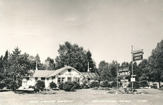 Blue Spruce Cabins—Manistique Michigan Rppc Vintage Gas Service Station Photo (newer photo)